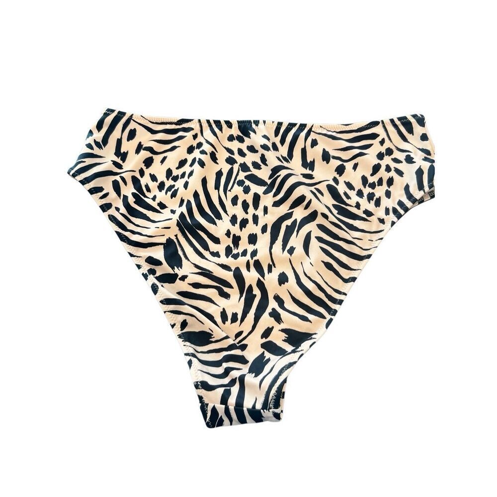 Shade & Shore Womens Cheeky Bikini Bottom Beige Black Animal Print Size M - Picture 3 of 6
